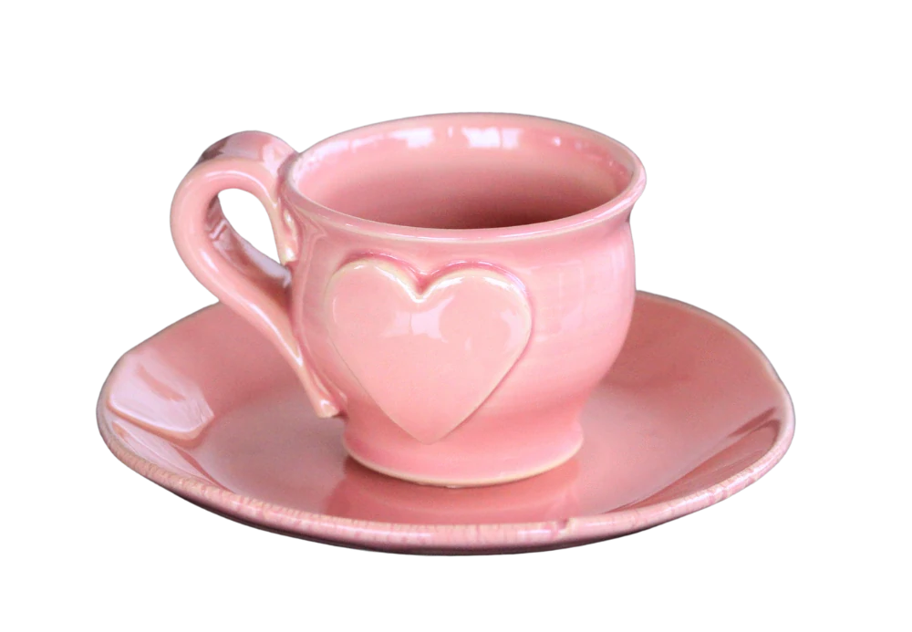Keramická šálka na kávu espresso - lungo - ristretto so srdiečkom - 50 ml - ružová - ručná výroba