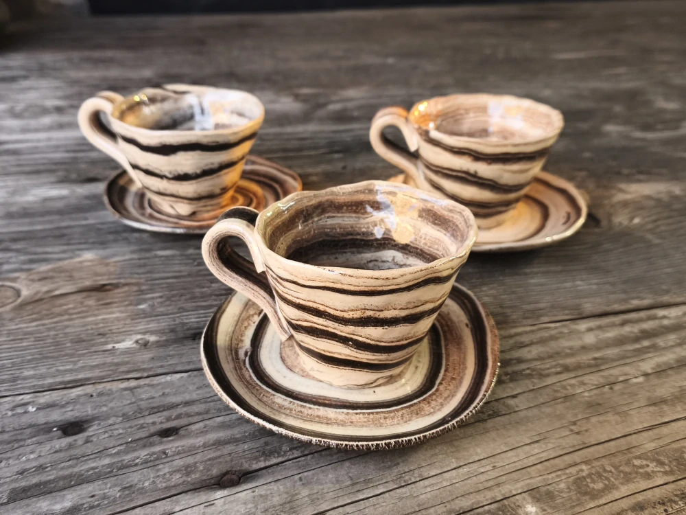 Keramická šálka na kávu espresso - lungo - ristretto 70 ml – Unikát! - béžovo-hnedá ručná výroba – modelovaná